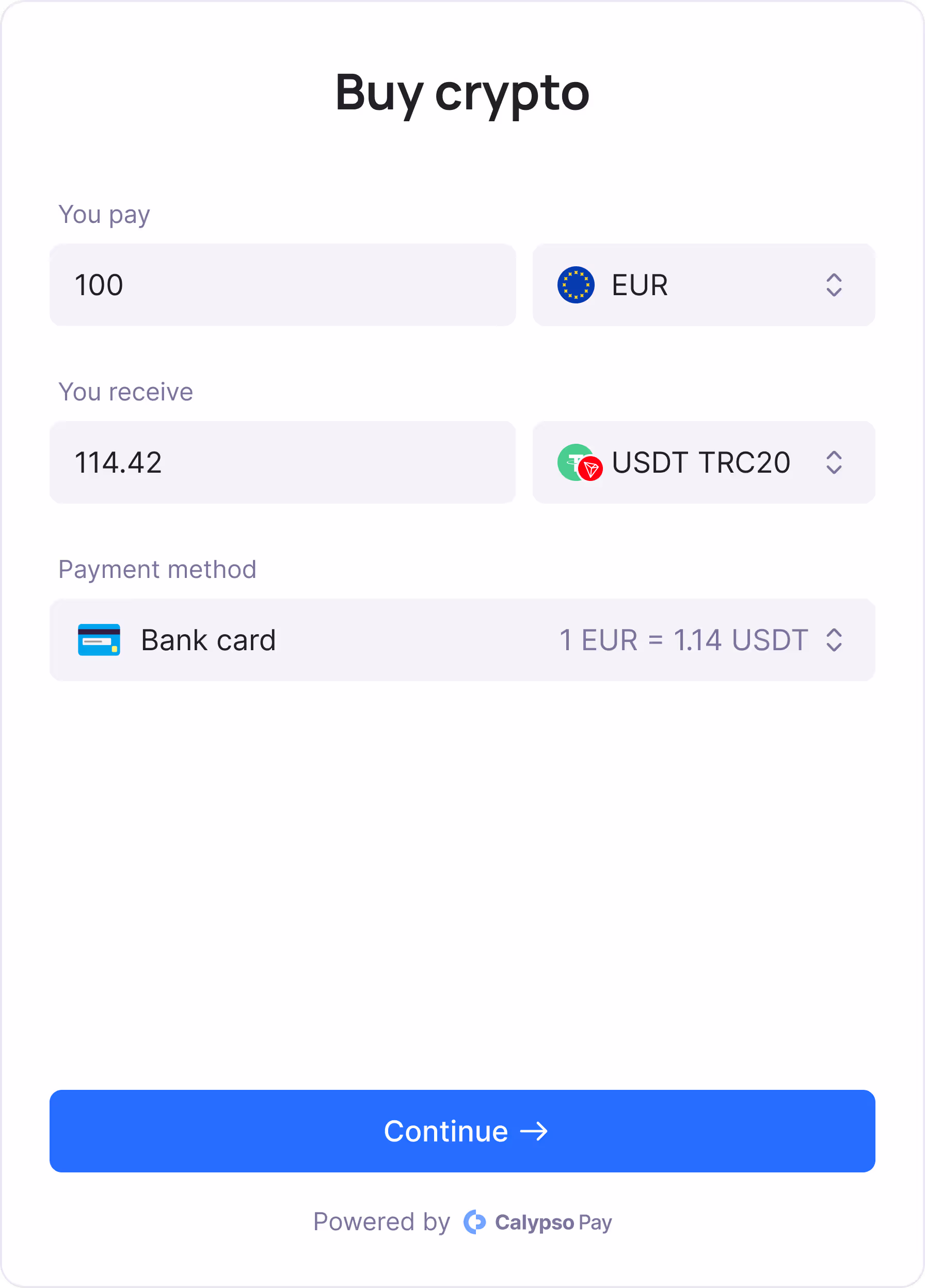On-ramp payment widget UI component