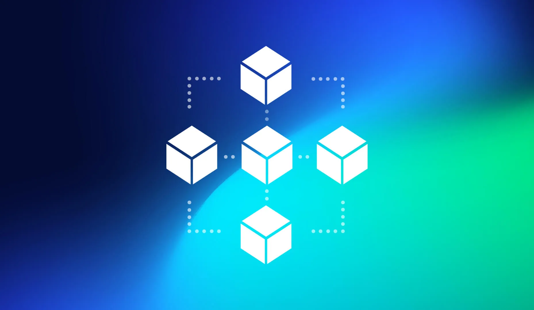 Composition of nodes stylised as a cubes linked to each other