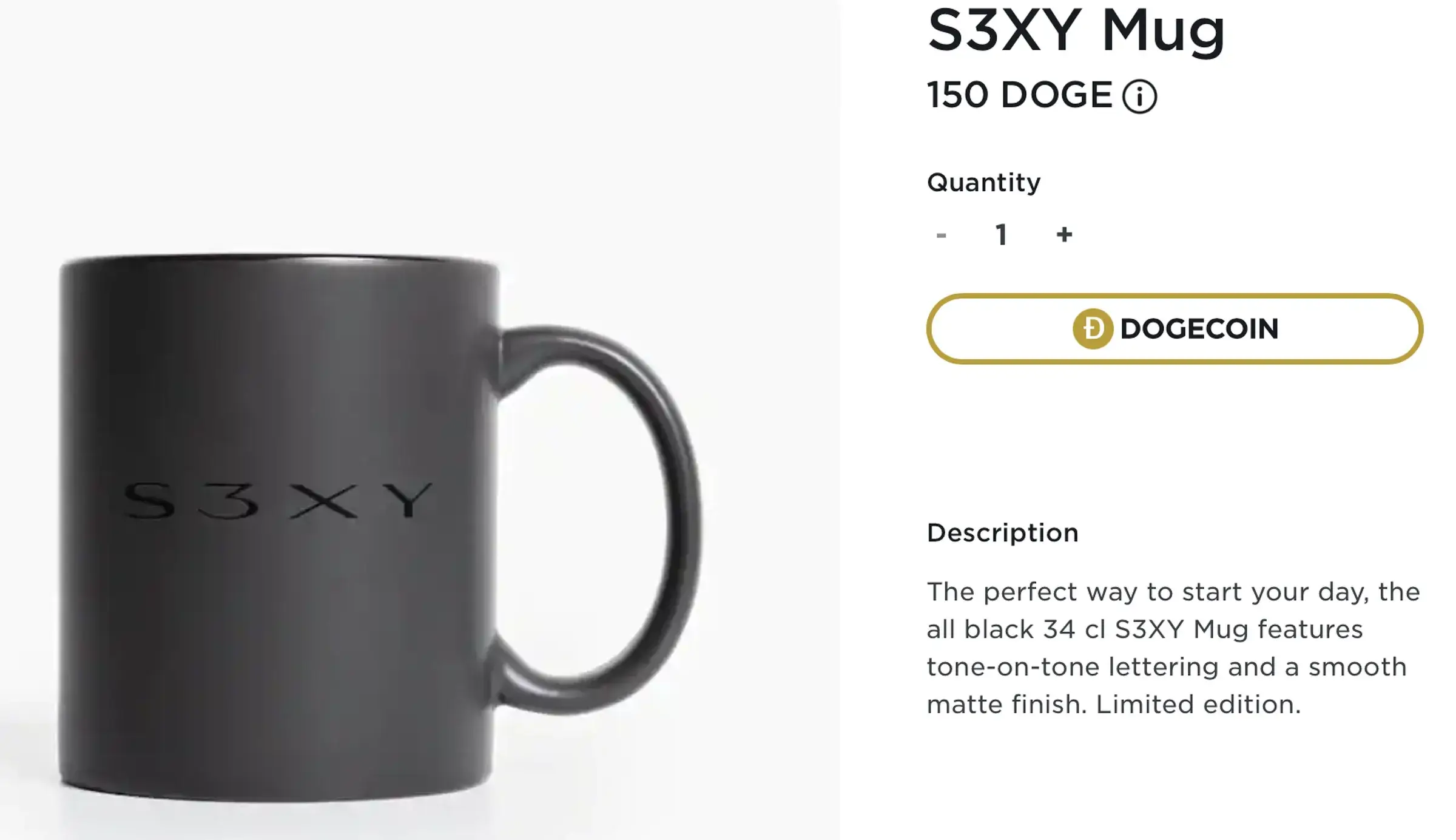 Tesla online store shopping product card with the DogeCoin symbol