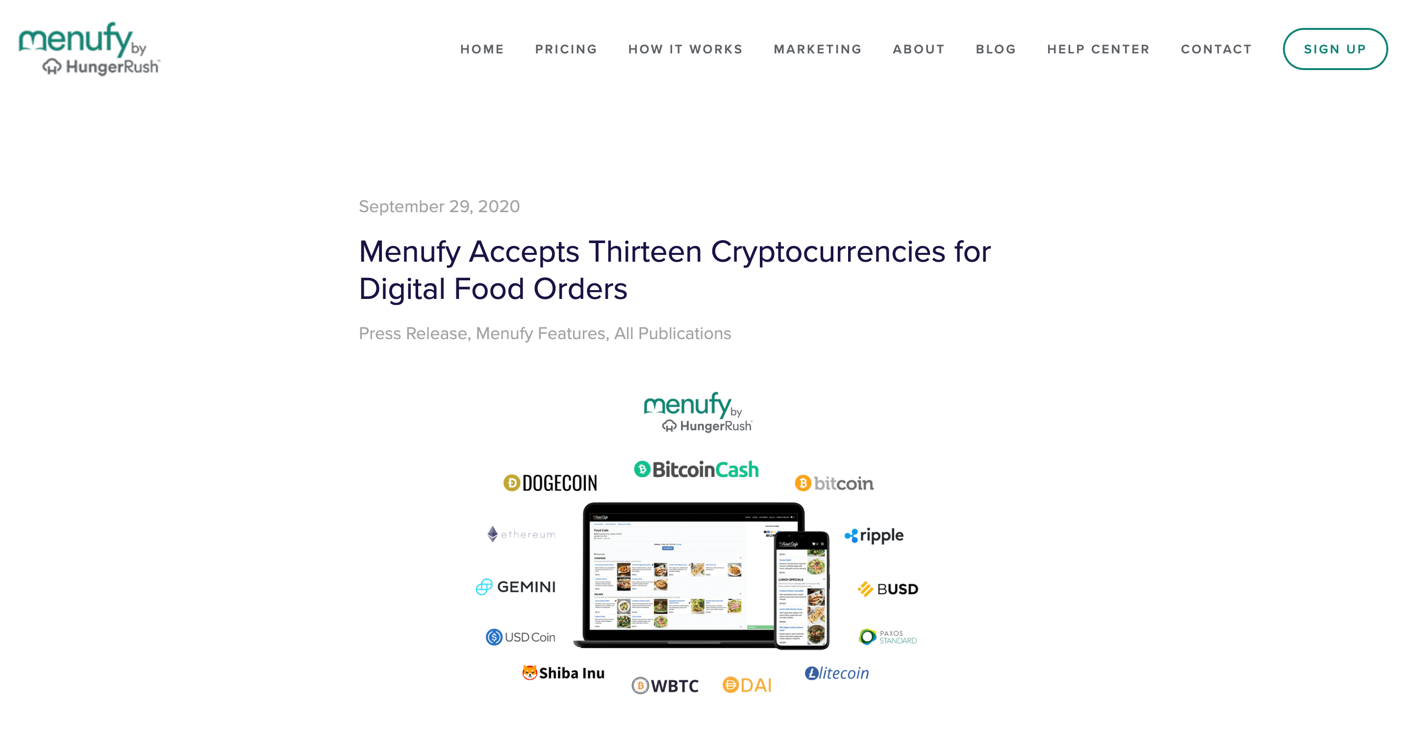 Menufy website blog post related to accepting crypto