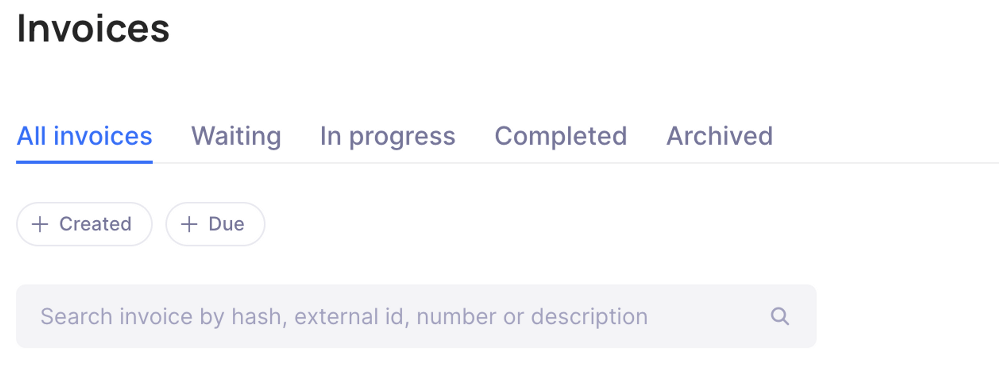 Search invoices by hash in Calypso Pay user dashboard