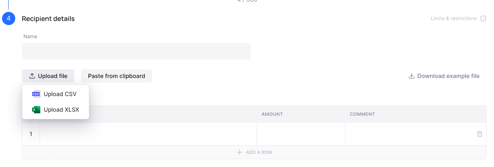 Uploading a list of transactions in CSV, XSLX format in Calypso Pay 2.0 user dashboard