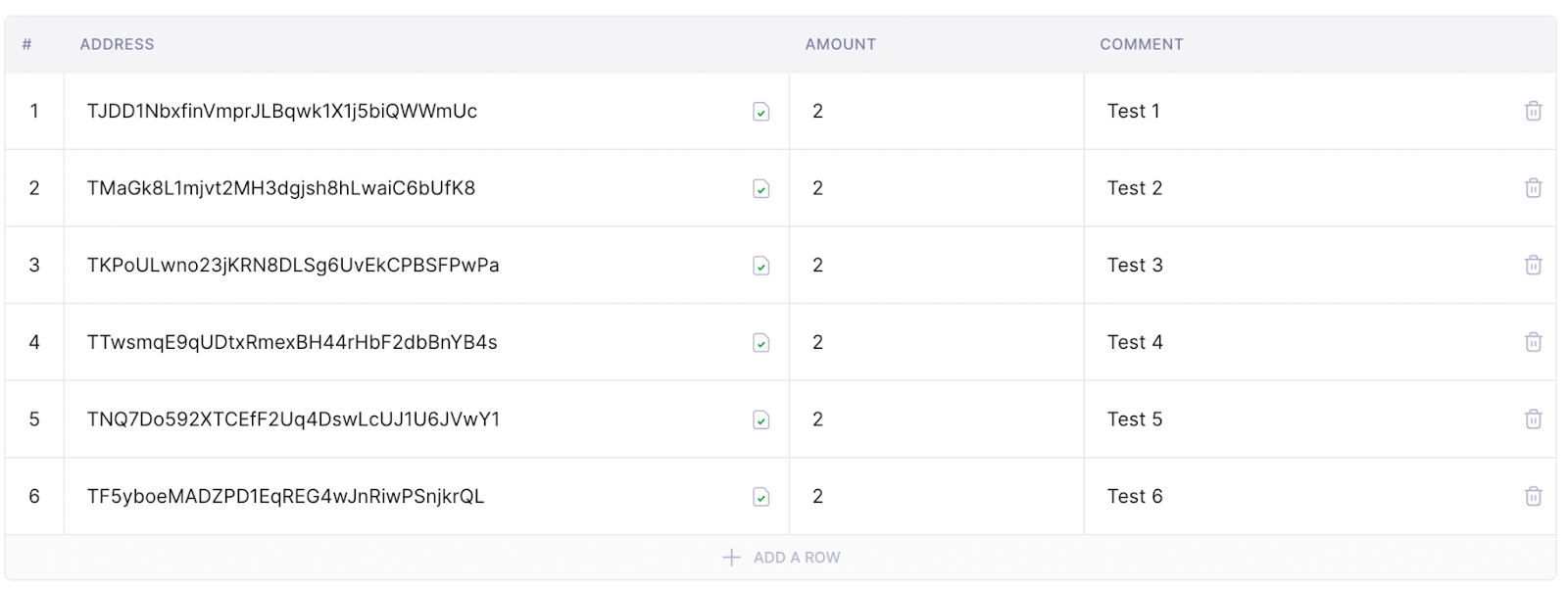 Checking the addresses in Calypso Pay 2.0 user dashboard