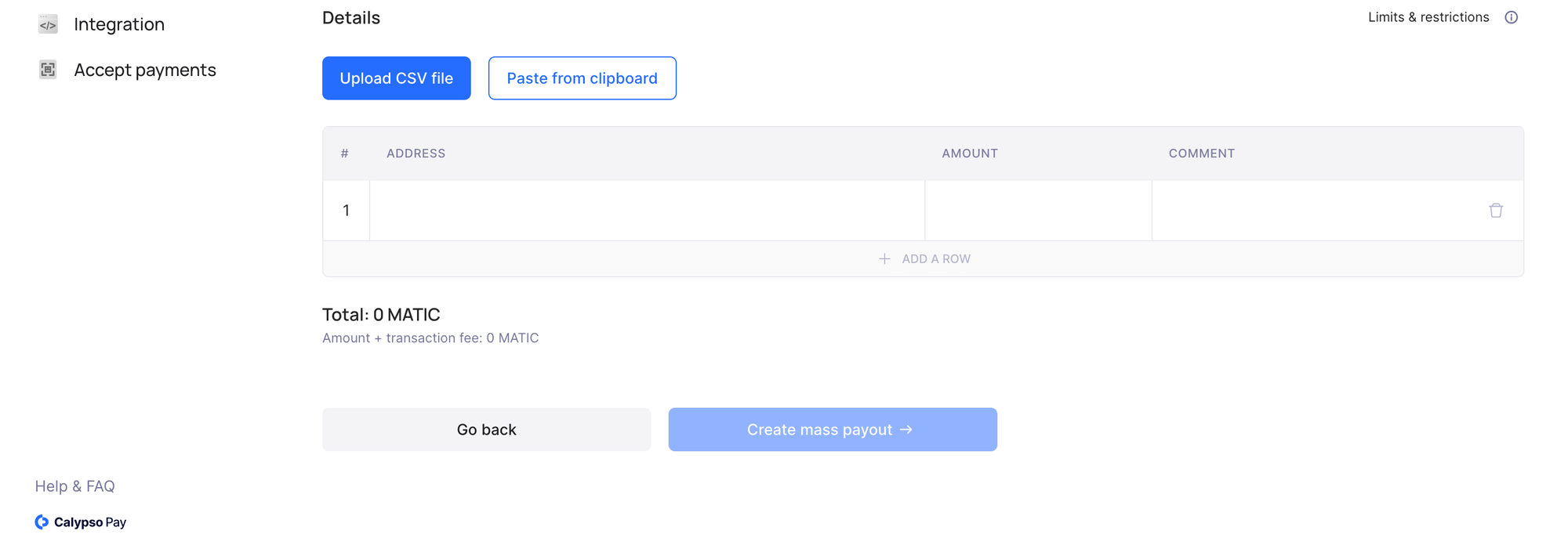 Upload CSV file screen
